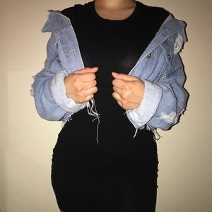 Cropped distressed denim jacket